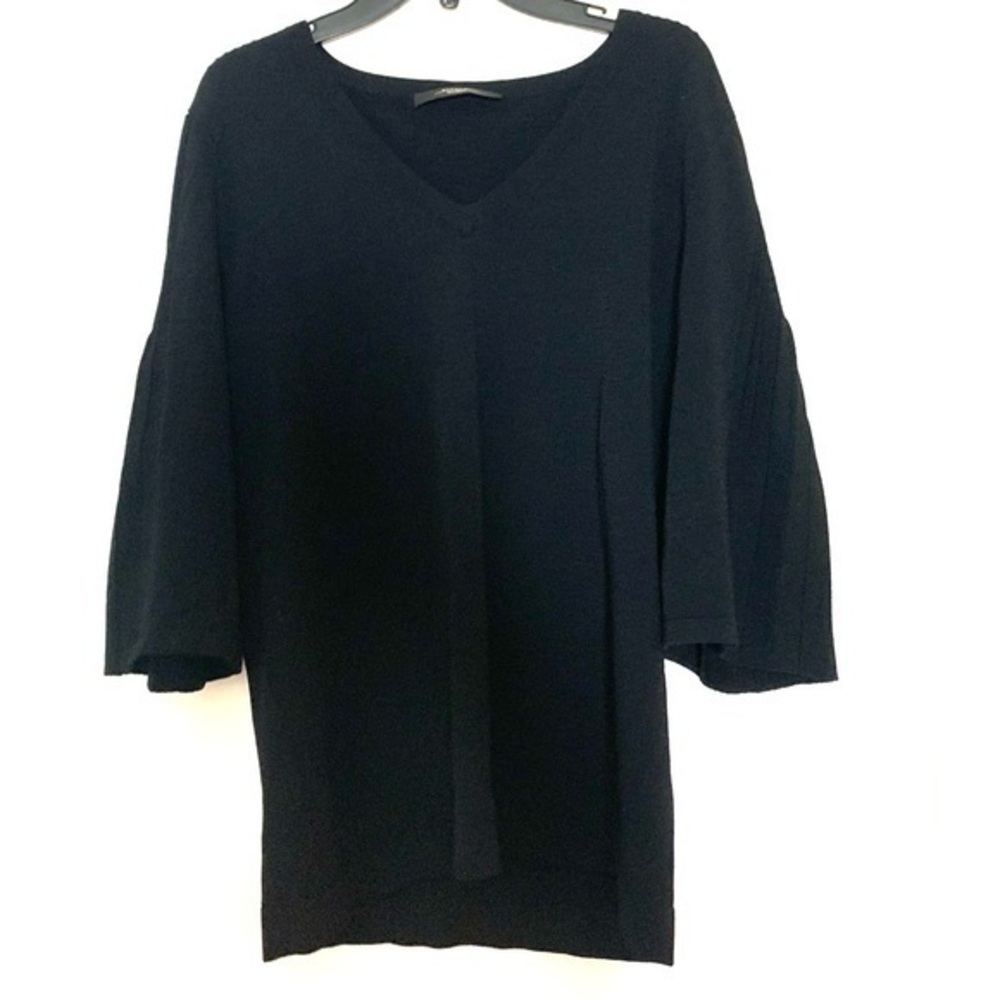Weekend Max Mara Light Sweater Top V-neck Pleated Sleeve Classic Casual Black